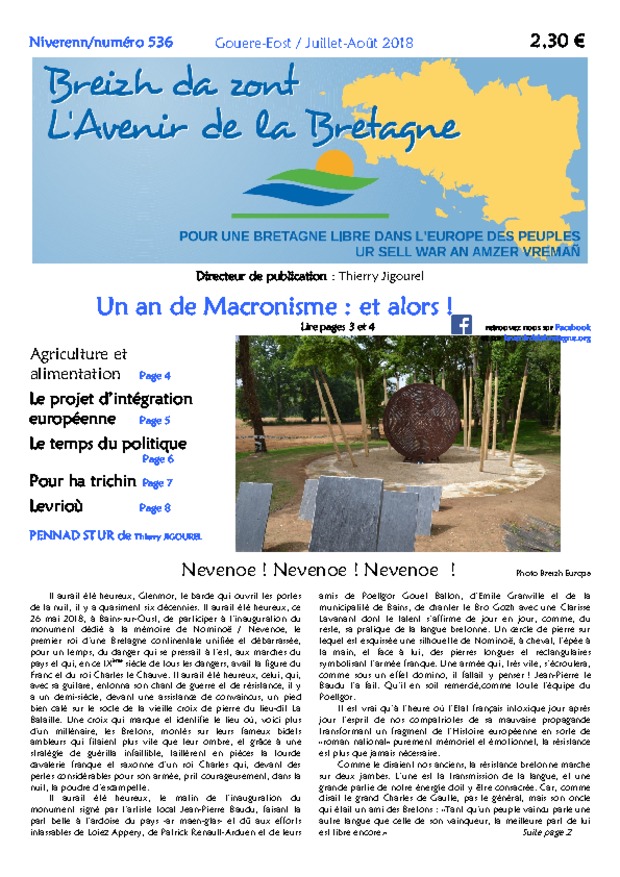 une n°536 L'Avenir de la Bretagne juillet aout 2018