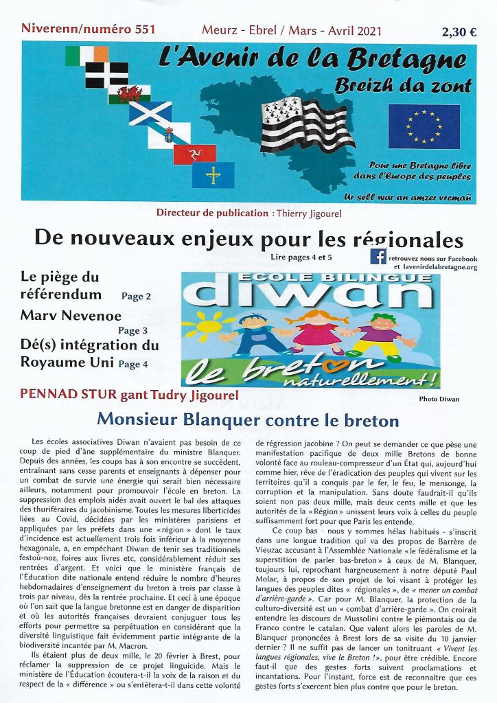 Une n°551 mars avril 2021 L'Avenir de la Bretagne Breizh da zont