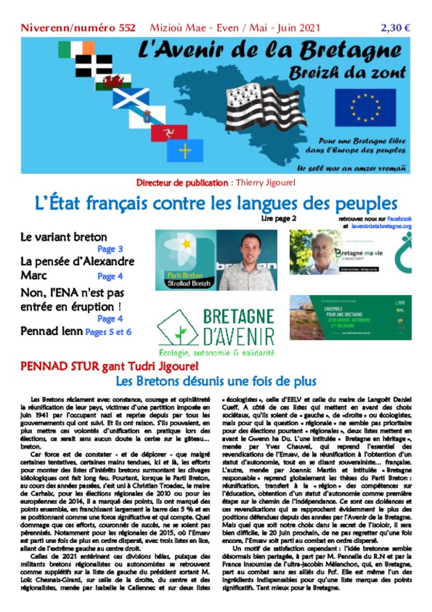 Une du n°552 mai juin 2021 L'avenir de la Bretagne Breizh da zont