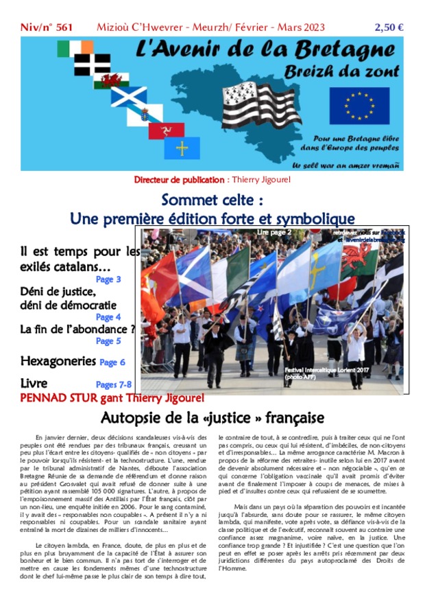 une du n° 561 février mars 2023 L'Avenir de la Bretagne Breizh da zont