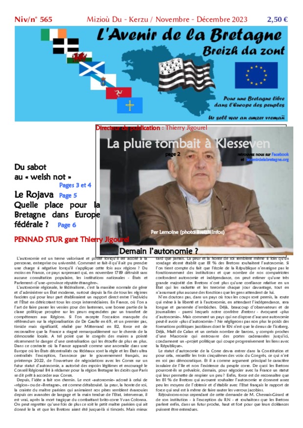 une n°565 novembre décembre 2023 L'Avenir de la Bretagne Breizh da zont